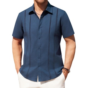 image:imageAlimens amp Gentle Mens Cuban Guayabera Shirts Cotton Linen Short Sleeve Button Down Shirts Casual Summer Beach Camp ShirtFog Blue