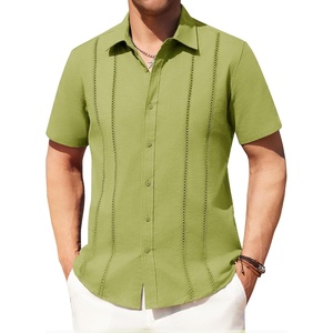 image:imageAlimens amp Gentle Mens Cuban Guayabera Shirts Cotton Linen Short Sleeve Button Down Shirts Casual Summer Beach Camp ShirtGrass Green