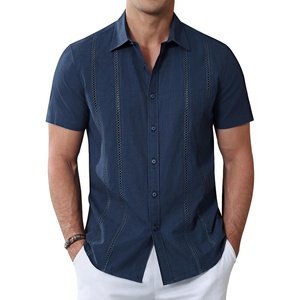 image:imageAlimens amp Gentle Mens Cuban Guayabera Shirts Cotton Linen Short Sleeve Button Down Shirts Casual Summer Beach Camp ShirtNavy Blue