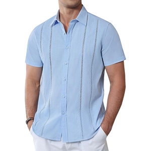 image:imageAlimens amp Gentle Mens Cuban Guayabera Shirts Cotton Linen Short Sleeve Button Down Shirts Casual Summer Beach Camp ShirtSky Blue
