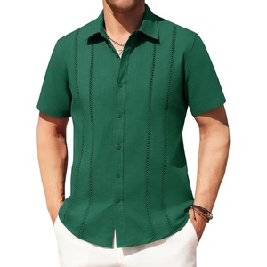 image:imageAlimens amp Gentle Mens Cuban Guayabera Shirts Cotton Linen Short Sleeve Button Down Shirts Casual Summer Beach Camp ShirtTeal Green