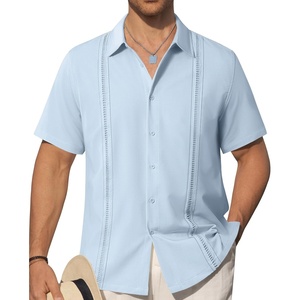 image:imageAlimens amp Gentle Mens Cuban Guayabera Shirts Short Sleeve Button Down Shirts for Men Summer Beach WeddingLight Blue