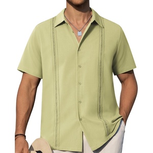 image:imageAlimens amp Gentle Mens Cuban Guayabera Shirts Short Sleeve Button Down Shirts for Men Summer Beach WeddingLight Green