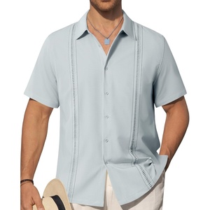 image:imageAlimens amp Gentle Mens Cuban Guayabera Shirts Short Sleeve Button Down Shirts for Men Summer Beach WeddingLight Grey