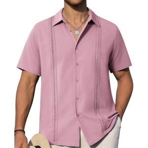 image:imageAlimens amp Gentle Mens Cuban Guayabera Shirts Short Sleeve Button Down Shirts for Men Summer Beach WeddingPink Purple