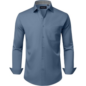 image:imageAlimens amp Gentle Mens Dress Shirt Long Sleeve Button Down Shirt with Pocket  Plaid CollarRegular FitBusiness CasualWrinkle FreeButton UpSemi Formal4 Way StretchPartyClubWeddingTravelOfficeDenim Blue