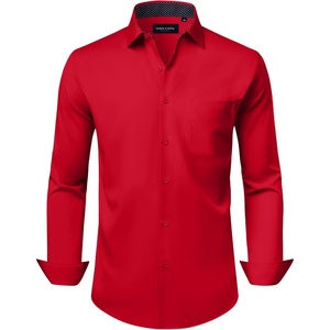 image:imageAlimens amp Gentle Mens Dress Shirt Long Sleeve Button Down Shirt with Pocket  Plaid CollarRegular FitBusiness CasualWrinkle FreeButton UpSemi Formal4 Way StretchPartyClubWeddingTravelOfficeRed