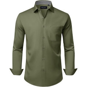 image:imageAlimens amp Gentle Mens Dress Shirt Long Sleeve Button Down Shirt with Pocket  Plaid CollarRegular FitBusiness CasualWrinkle FreeButton UpSemi Formal4 Way StretchPartyClubWeddingTravelOfficeArmy Green