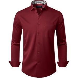 image:imageAlimens amp Gentle Mens Dress Shirt Long Sleeve Button Down Shirt with Pocket  Plaid CollarRegular FitBusiness CasualWrinkle FreeButton UpSemi Formal4 Way StretchPartyClubWeddingTravelOfficeBurgundy