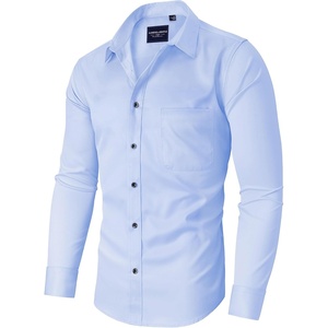 image:imageAlimens amp Gentle Mens Dress Shirts Long Sleeve Stretch Shirts Solid Button Down Shirt with PocketContrast Buttonblue