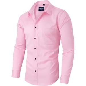 image:imageAlimens amp Gentle Mens Dress Shirts Long Sleeve Stretch Shirts Solid Button Down Shirt with PocketContrast Buttonpink