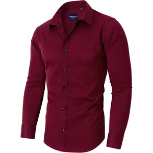 image:imageAlimens amp Gentle Mens Dress Shirts Long Sleeve Stretch Shirts Solid Button Down Shirt with PocketContrast Buttonred