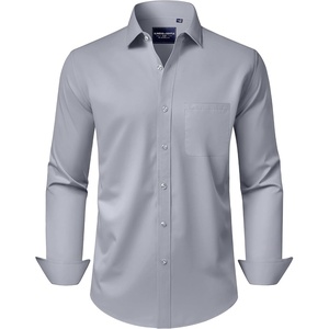 image:imageAlimens amp Gentle Mens Dress Shirts Long Sleeve WrinkleFree Stretch Shirts Solid Formal Button Down Shirt with PocketSilver