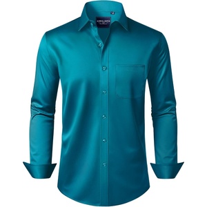 image:imageAlimens amp Gentle Mens Dress Shirts Long Sleeve WrinkleFree Stretch Shirts Solid Formal Button Down Shirt with PocketTeal