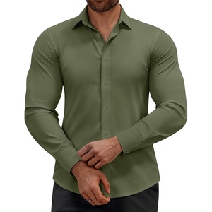 image:imageAlimens amp Gentle Mens Dress Shirts Stretch Muscle Fit Wrinkle Free Long Sleeve Button Down Shirt Casual Business Formal ShirtOlive