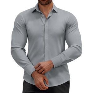 image:imageAlimens amp Gentle Mens Dress Shirts Stretch Muscle Fit Wrinkle Free Long Sleeve Button Down Shirt Casual Business Formal ShirtSilver