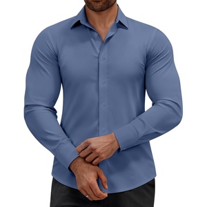 image:imageAlimens amp Gentle Mens Dress Shirts Stretch Muscle Fit Wrinkle Free Long Sleeve Button Down Shirt Casual Business Formal ShirtSteel Blue