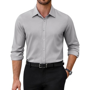 image:imageAlimens amp Gentle Mens Dress Shirts Stretch Solid Wrinkle Free Button Down Shirt Business Wedding Casual Button Up ShirtLight Grey