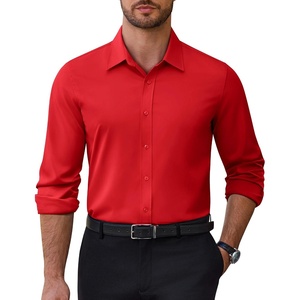 image:imageAlimens amp Gentle Mens Dress Shirts Stretch Solid Wrinkle Free Button Down Shirt Business Wedding Casual Button Up ShirtRed