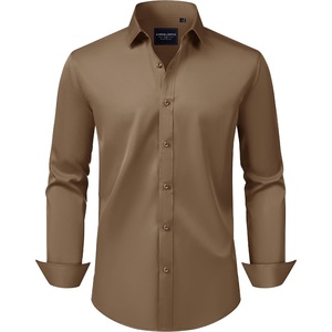 image:imageAlimens amp Gentle Mens Dress Shirts Transitional Weather Long Sleeve Stretch WrinkleFree Button Down TopDark Khaki