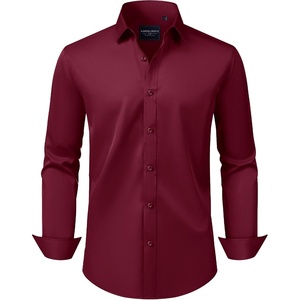 image:imageAlimens amp Gentle Mens Dress Shirts Transitional Weather Long Sleeve Stretch WrinkleFree Button Down TopWine Red
