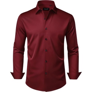 image:imageAlimens amp Gentle Mens Dress Shirts Wrinkle Free Stretch Solid Long Sleeve Button Down Shirt Wedding DatingBurgundy Red
