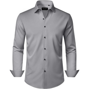 image:imageAlimens amp Gentle Mens Dress Shirts Wrinkle Free Stretch Solid Long Sleeve Button Down Shirt Wedding DatingGrey