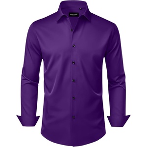 image:imageAlimens amp Gentle Mens Dress Shirts Wrinkle Free Stretch Solid Long Sleeve Button Down Shirt Wedding DatingPurple