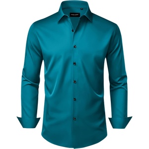 image:imageAlimens amp Gentle Mens Dress Shirts Wrinkle Free Stretch Solid Long Sleeve Button Down Shirt Wedding DatingTeal