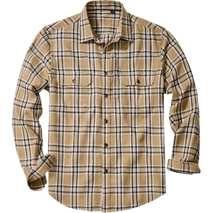 image:imageAlimens amp Gentle Mens Flannel Shirt Long Sleeve Plaid Button Down Shirts Jacket Casual Work Outdoor Camp with PocketsKhaki Black Plaid