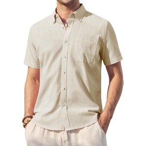 image:imageAlimens amp Gentle Mens Linen Shirt Short Sleeve Casual Cotton Button Down Shirts Collared Summer ShirtsKhaki