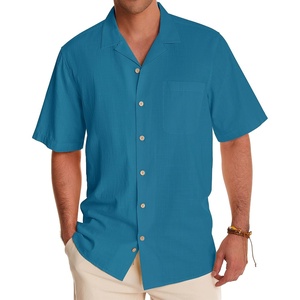 image:imageAlimens amp Gentle Mens Linen Shirts Cotton Hawaiian Shirts Short Sleeve Button Down Shirts Casual Summer Beach TopsHorizon Blue