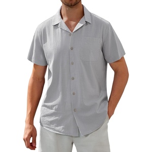 image:imageAlimens amp Gentle Mens Linen Shirts Cotton Hawaiian Shirts Short Sleeve Button Down Shirts Casual Summer Beach TopsLight Grey