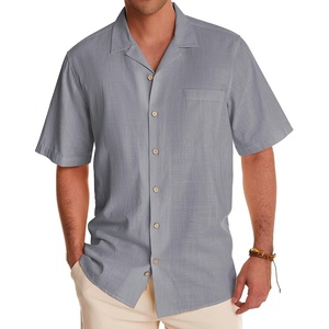 image:imageAlimens amp Gentle Mens Linen Shirts Cotton Hawaiian Shirts Short Sleeve Button Down Shirts Casual Summer Beach TopsNeutral Gray