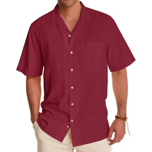 image:imageAlimens amp Gentle Mens Linen Shirts Short Sleeve Button Down Shirts Cotton Summer Beach Cuban Shirts Vacation Hawaiian Shirts Raspberry Wine