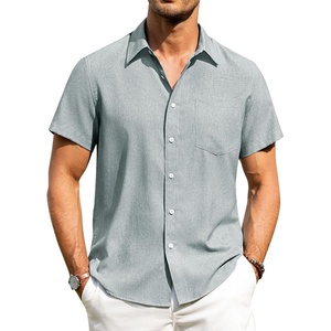 image:imageAlimens amp Gentle Mens Linen Shirts Short Sleeve Button Down Shirts Wrinkle Free Casual Vacation Beach Summer TopsAqua Blue