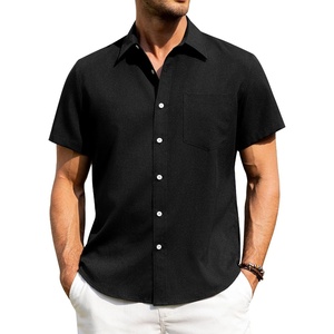 image:imageAlimens amp Gentle Mens Linen Shirts Short Sleeve Button Down Shirts Wrinkle Free Casual Vacation Beach Summer TopsBlack