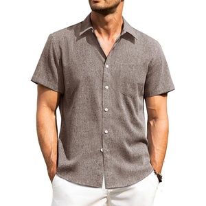image:imageAlimens amp Gentle Mens Linen Shirts Short Sleeve Button Down Shirts Wrinkle Free Casual Vacation Beach Summer TopsBrown