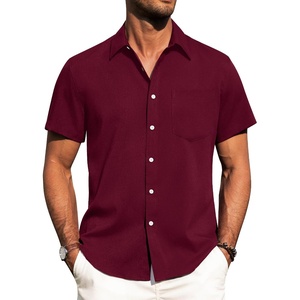 image:imageAlimens amp Gentle Mens Linen Shirts Short Sleeve Button Down Shirts Wrinkle Free Casual Vacation Beach Summer TopsBurgundy