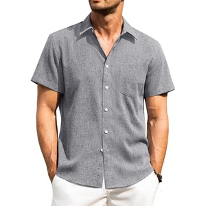 image:imageAlimens amp Gentle Mens Linen Shirts Short Sleeve Button Down Shirts Wrinkle Free Casual Vacation Beach Summer TopsGrey
