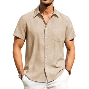 image:imageAlimens amp Gentle Mens Linen Shirts Short Sleeve Button Down Shirts Wrinkle Free Casual Vacation Beach Summer TopsLight Khaki
