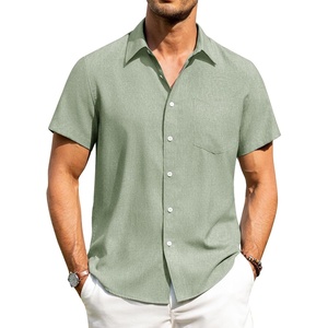image:imageAlimens amp Gentle Mens Linen Shirts Short Sleeve Button Down Shirts Wrinkle Free Casual Vacation Beach Summer TopsMint Green