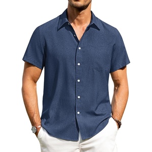 image:imageAlimens amp Gentle Mens Linen Shirts Short Sleeve Button Down Shirts Wrinkle Free Casual Vacation Beach Summer TopsNavy Blue