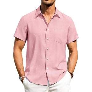 image:imageAlimens amp Gentle Mens Linen Shirts Short Sleeve Button Down Shirts Wrinkle Free Casual Vacation Beach Summer TopsPink