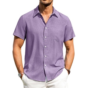 image:imageAlimens amp Gentle Mens Linen Shirts Short Sleeve Button Down Shirts Wrinkle Free Casual Vacation Beach Summer TopsPurple