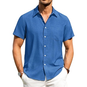 image:imageAlimens amp Gentle Mens Linen Shirts Short Sleeve Button Down Shirts Wrinkle Free Casual Vacation Beach Summer TopsRoyal Blue