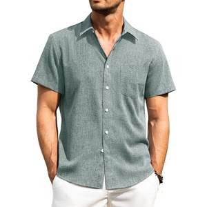 image:imageAlimens amp Gentle Mens Linen Shirts Short Sleeve Button Down Shirts Wrinkle Free Casual Vacation Beach Summer TopsTeal
