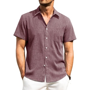 image:imageAlimens amp Gentle Mens Linen Shirts Short Sleeve Button Down Shirts Wrinkle Free Casual Vacation Beach Summer TopsWine Red