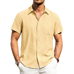 image:imageAlimens amp Gentle Mens Linen Shirts Short Sleeve Button Down Shirts Wrinkle Free Casual Vacation Beach Summer TopsYellow