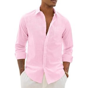 image:imageAlimens amp Gentle Mens Linen Textured Shirt Long Sleeve Summer Beach Tops  Cotton LinenRegular FitButton Down ShirtCasualWeddingPocketButton UpOld MoneyVacationRelaxedResortVintageOutdoorPink